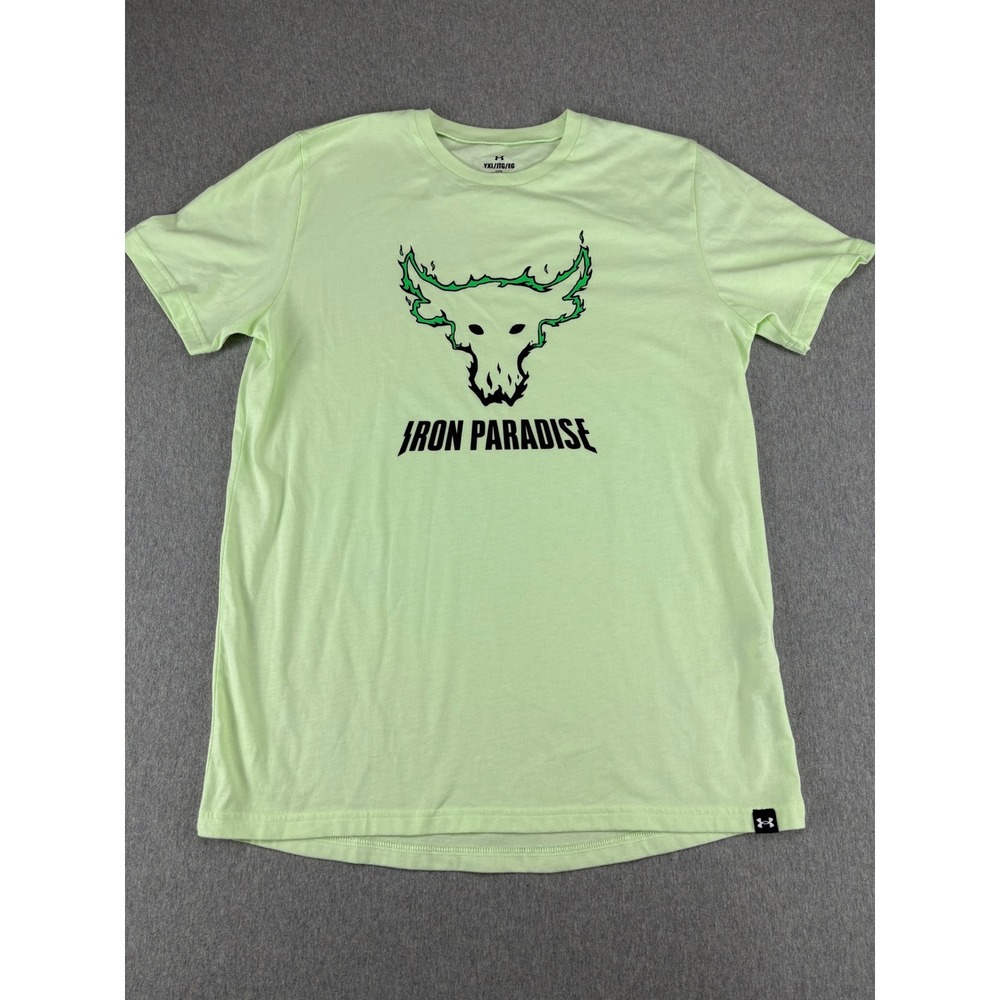 Under Armour T-Shirt Boys YXL‎ Project Rock Iron Paradise Lime Green Casual